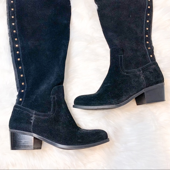 NWOT Vince Camuto Bashan Black Suede Leather Gold Studded Over-the-Knee Boots 6 - Picture 4 of 8